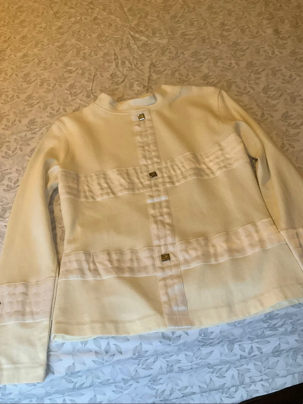 CHANEL Ivory Button-Front Long Sleeve Sweatshirt